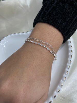 pulseira dupla elo coracao banhada a parata