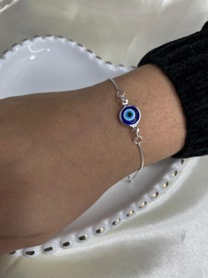 pulseira olho grego azul oscuro banhada a prata