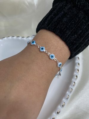 pulseira olho grego branca prateada