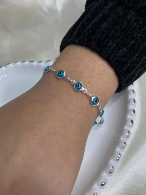 pulseira olho grego branca prateada