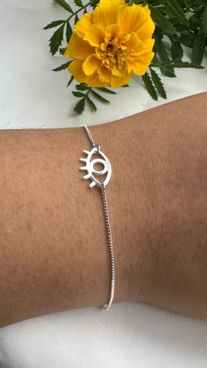 Pulseira feminina olho grego vazado mininalista